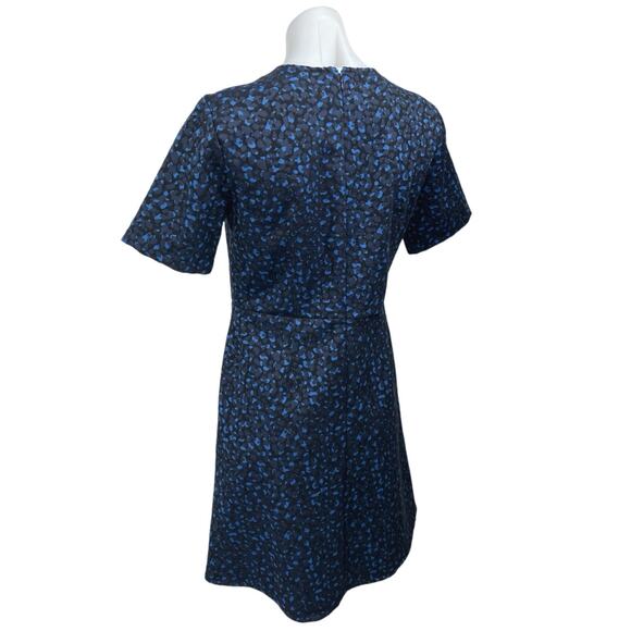 Ann Taylor Blue Geometric Print Short Sleeve Career Mini Sheath A-line Dress 4 - Picture 3 of 6